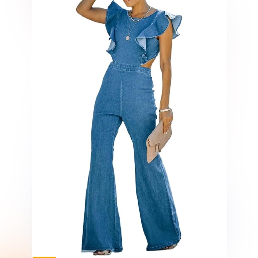 Flying tomatoes denim jumpsuit